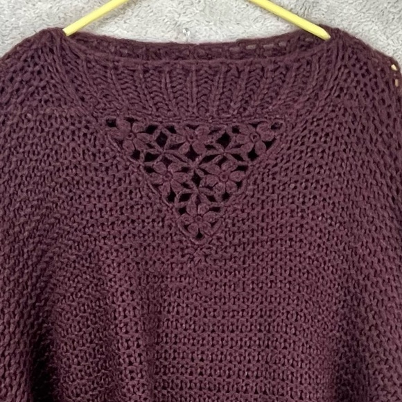 Easel Whimsigoth Burgundy Knit Sweater Floral Accent Boatneck Large - Picture 2 of 12